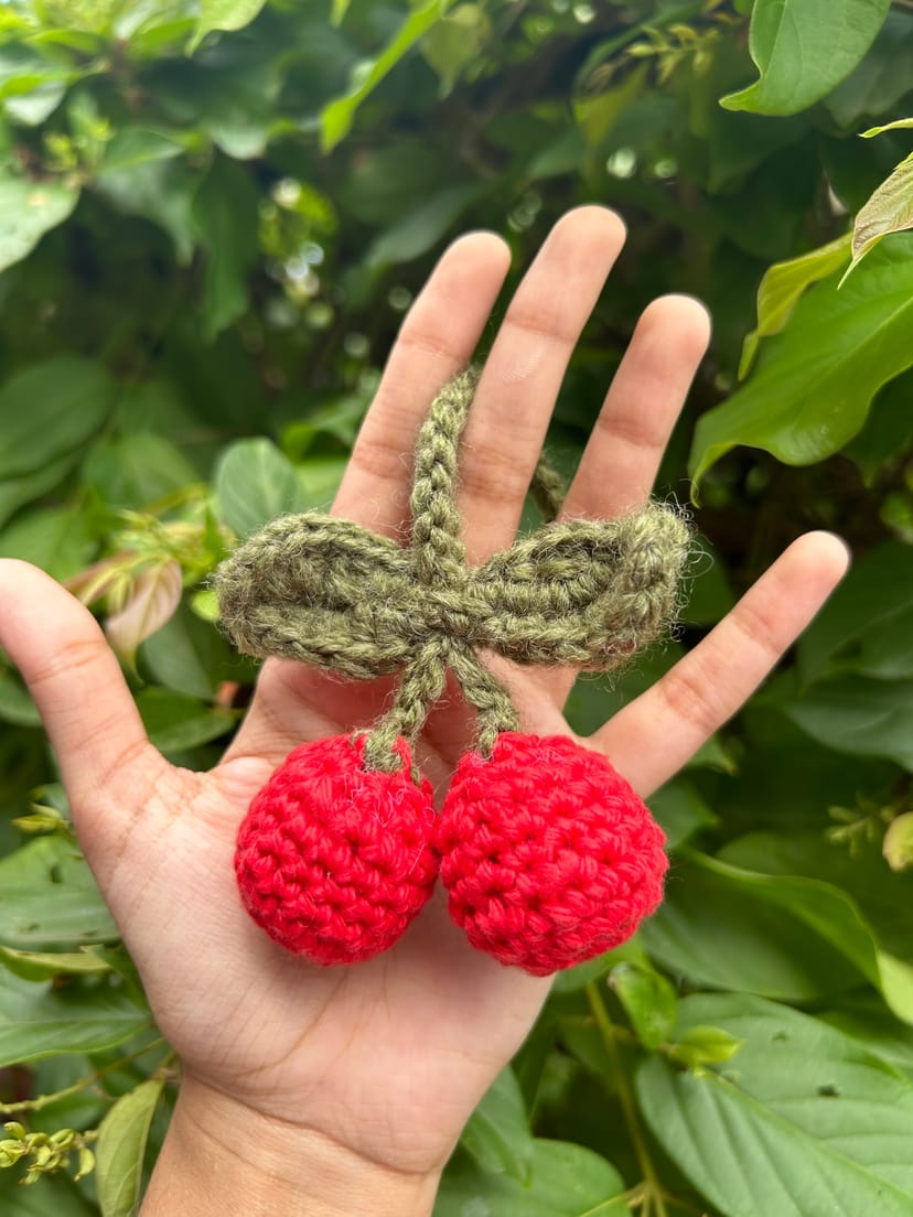 Crochet, handmade cherry charm