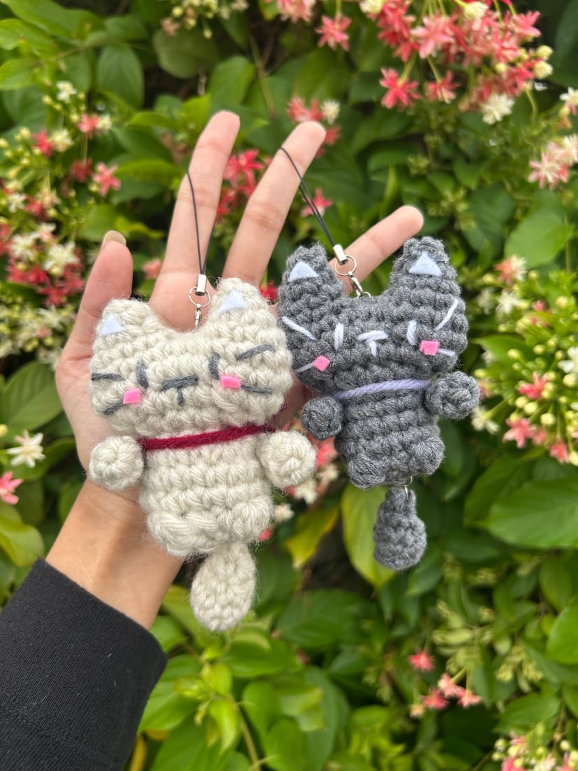 Crochet, handmade magnetic cat keychains